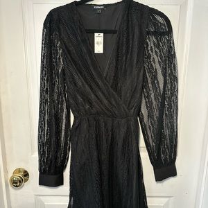 Long Sleeve Lace Dress in Black by Express. Size Small